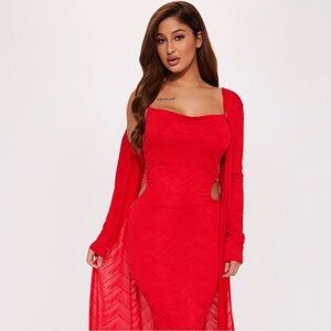~Joanne Red Backless Maxi Dress With Sultry Side Slits:Fashion Nova Dress~
